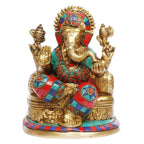 SVARUP Brass Ganesh Idol Statue Murti God Ganesha Vinayak Ganpati Sitting Sculpture Bhagwan Height 8 Inch