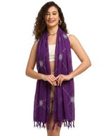 Pure Cotton Scarf for Women | Purple Floral Embroidered Scarf | Lightweight Cotton Stole Wrap for Women | Ethnic & Casual Fashion Accessory for Summer Travel Office Wear and Daily Styling