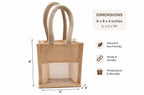Small Jute Tote Bag with Mesh Window Panel, Natural Beige, Rope Handles, Gift Bag (Cream) Size -10 * 8 * 5