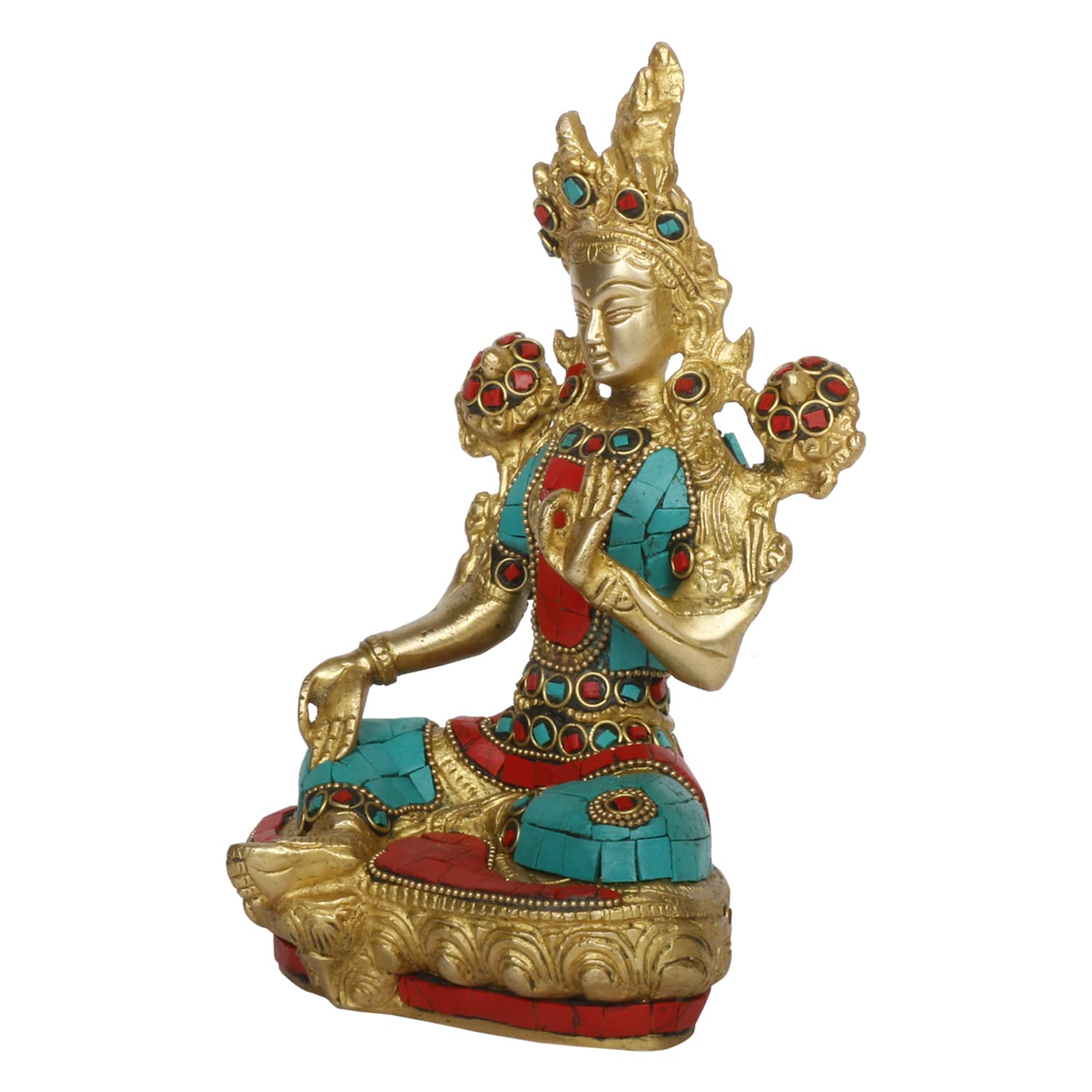 ARTVARKO Tara Devi Statue Brass Tibetan Goddess Religious Green Tara Statue for Health Happiness Wealth Idol Home Decor Sculpture Height 8 Inches