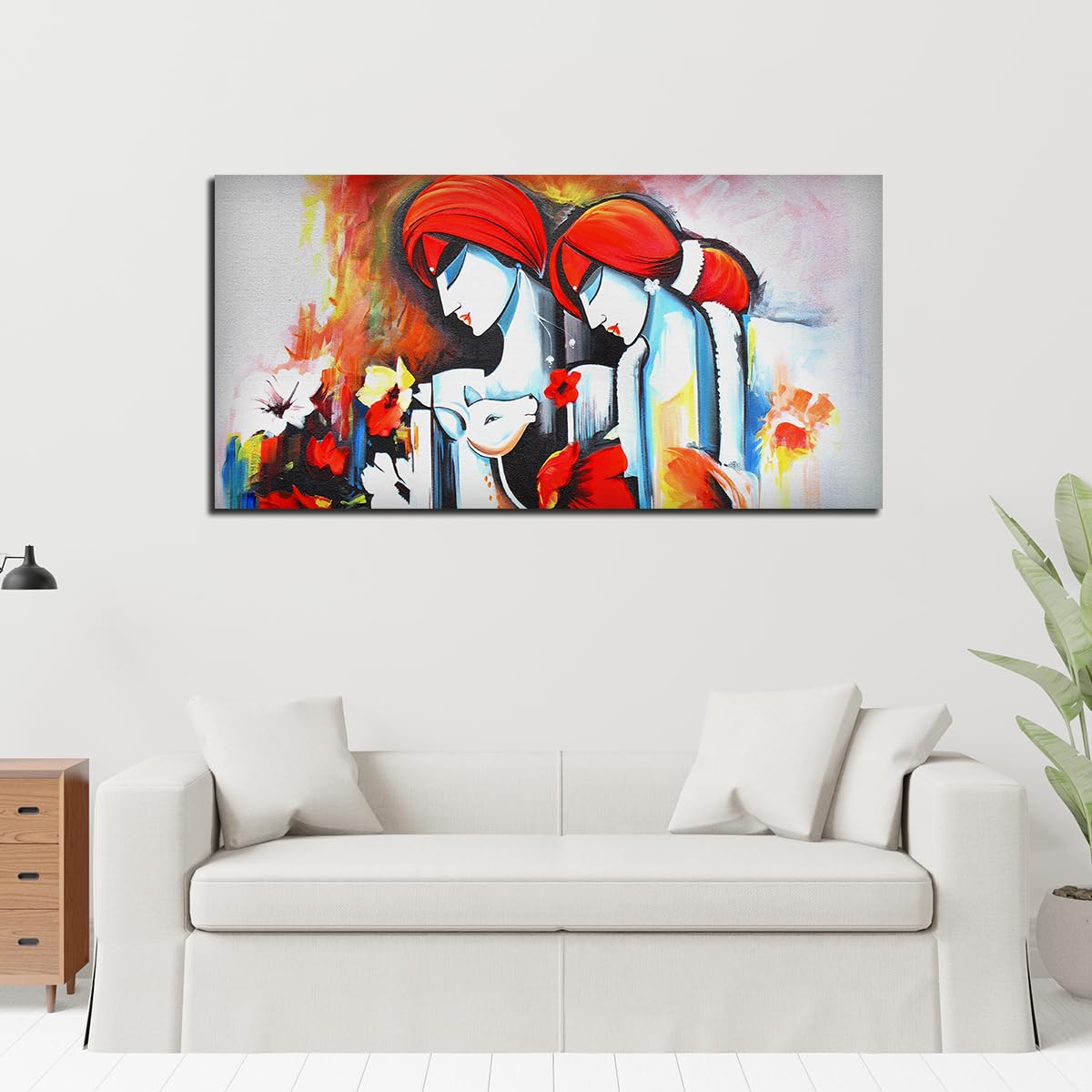 VIBECRAFTS Canvas Paintings for Living Room Drawing Room Abstract Art Wall Painting of Radha Krishna Fitted with Wooden Frame for Home|Office|Gift(PTVCH_2295NV)
