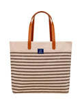 AQVA Striped Cotton Canvas Tote Bag for Women | Large Capacity | Stylish Multipurpose Shoulder Bag with Zipper and Inner Pockets | Hand Bag for Laptop, Office, Shopping, & Travel (Kraft)