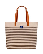 AQVA Striped Cotton Canvas Tote Bag for Women | Large Capacity | Stylish Multipurpose Shoulder Bag with Zipper and Inner Pockets | Hand Bag for Laptop, Office, Shopping, & Travel (Kraft)