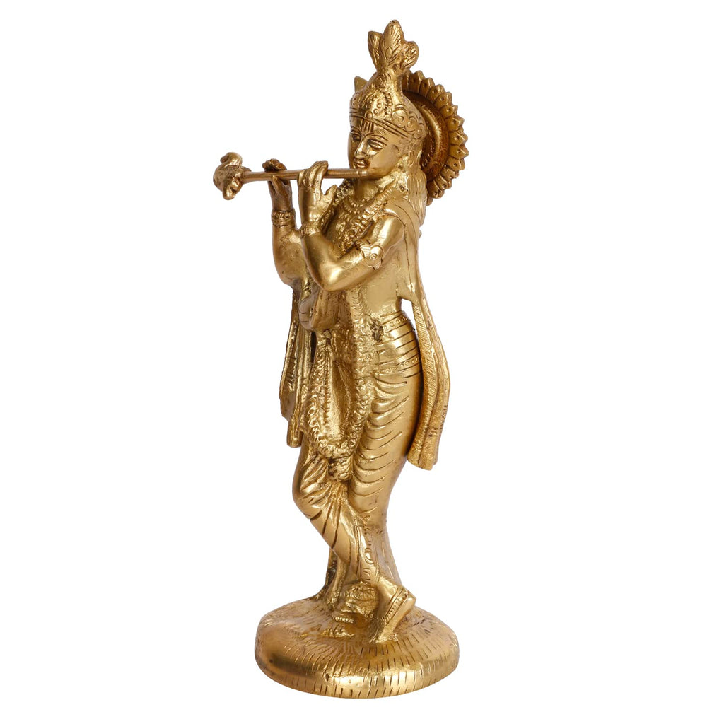 ARTVARKO Brass Statue Murti of Lord Krishna Idol Playing Flute for Home Décor Living Room Pooja Item Temple Mandir Gallery 10 Inch