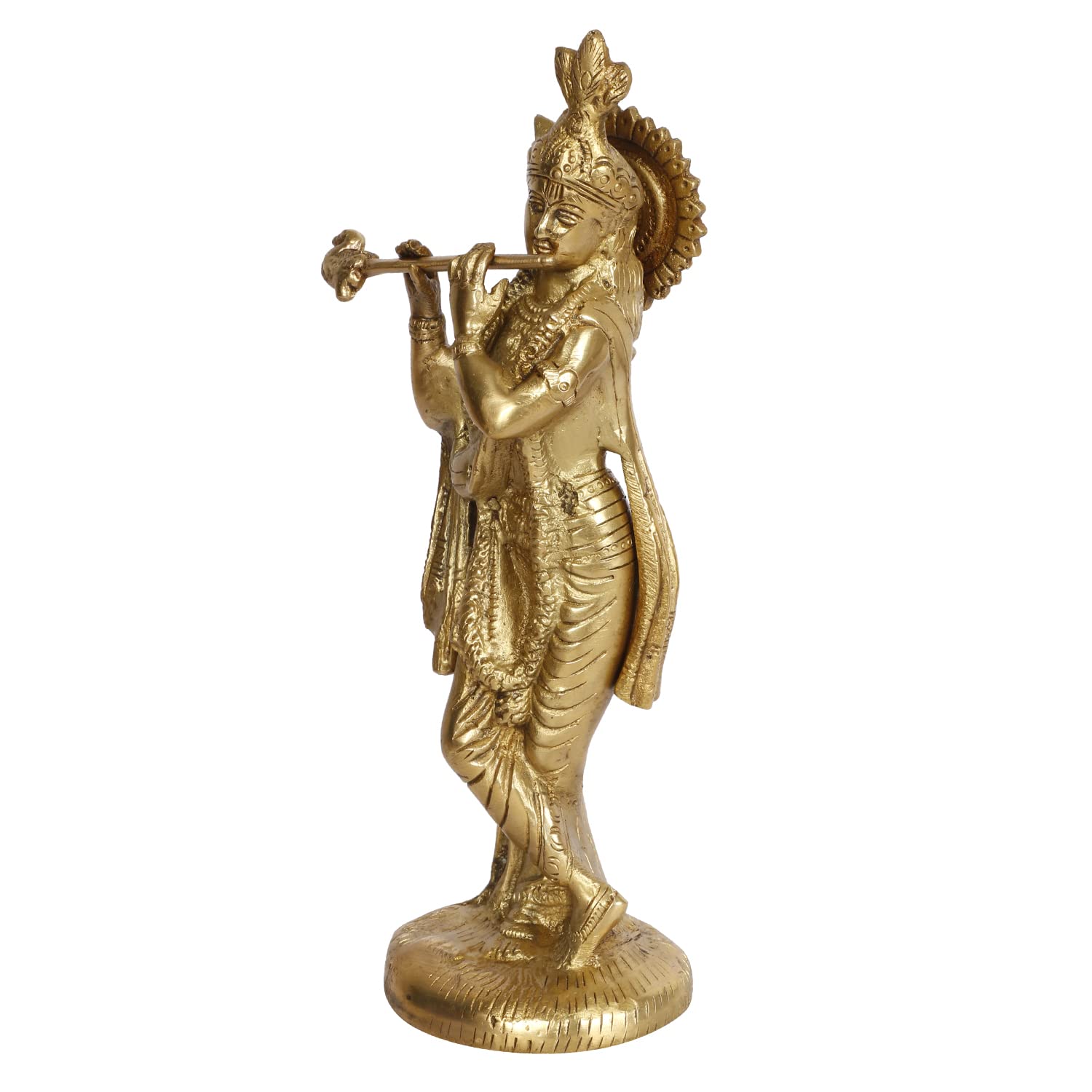 ARTVARKO Brass Statue Murti of Lord Krishna Idol Playing Flute for Home Décor Living Room Pooja Item Temple Mandir Gallery 10 Inch