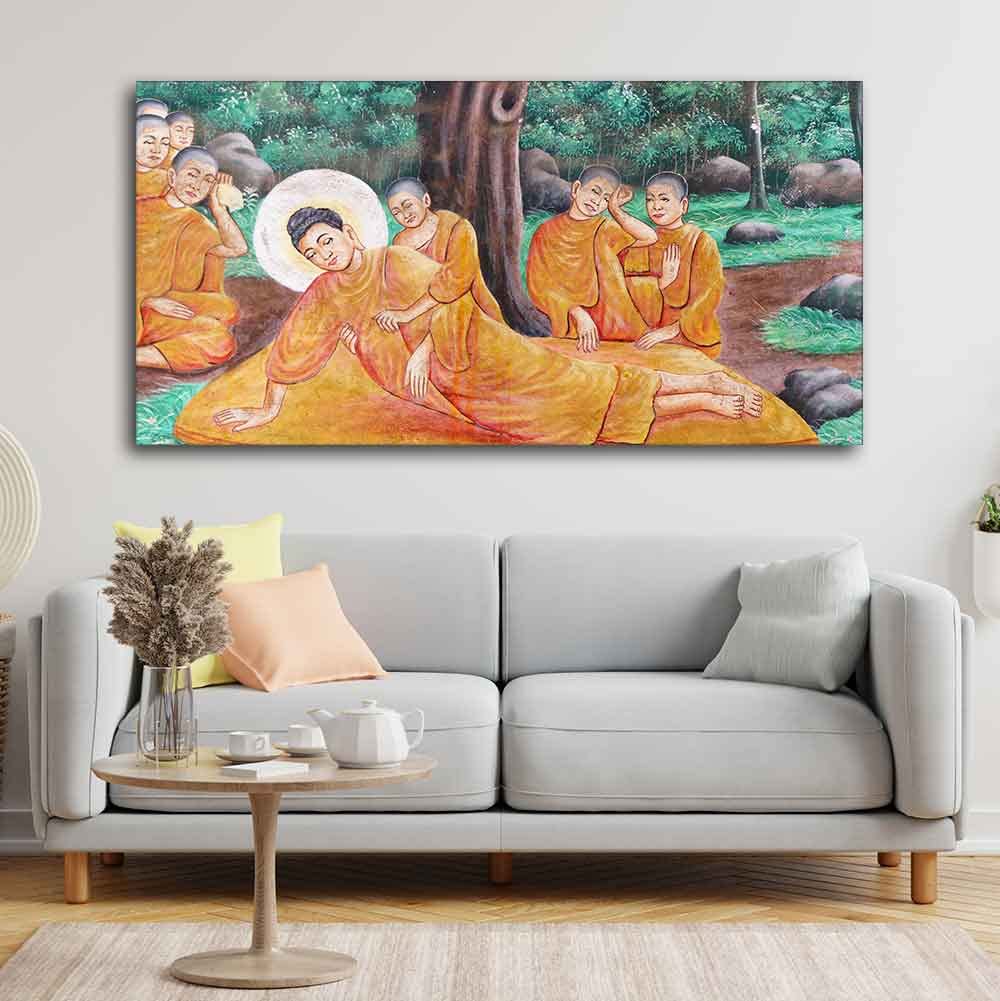VIBECRAFTS Gautam Buddha Death Premium Canvas Wall Painting With Frame for Living Room Drawing Room Home|Office|Gift (PTVCH_2215)
