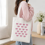 Adorvue Premium Reusable Cute Bows Printed Tote Bag Stylish Eco-Friendly Cotton Handbags, Canvas Bags for College, Shopping, Office, Travel, Grocery Runs, Beach Day and Casual Outing Pack of 2