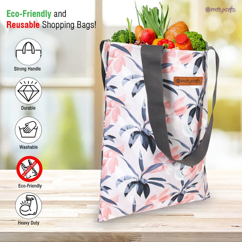 PrettyKrafts Tote Bags Cotton Shopping Bags with Shoulder Length Handles, Grocery Shopping Cloth Bags, Reusable, Washable Tote Bag for Women, Teacher, Mother as Gifts, Grey Peach