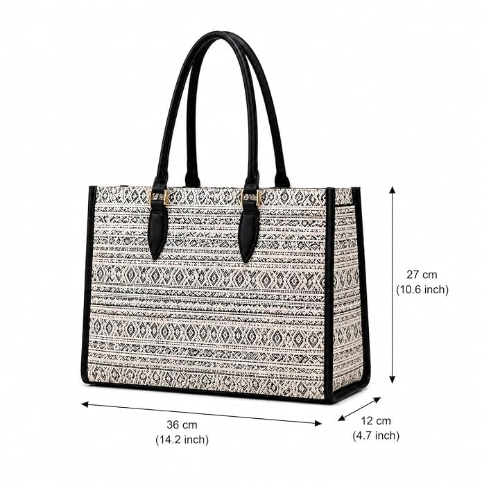 Women’s Printed Tote Bag | Large Shoulder Handbag for Office, Shopping, Travel & Daily Use | Stylish Black & White Carry Bag