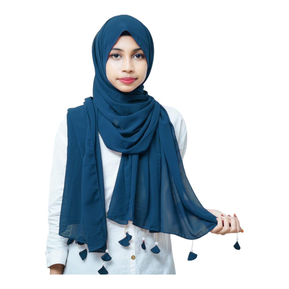 URSHIA HEART PEARL LATKAN HIJAB FOR WOMEN 80 CM BY 180 CM SCARF (CYAN BLUE)