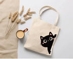 The Purple Tree Felix Cat Cotton Classic Tote Bag for Women - Eco-Friendly, Reusable Shopping Bag, College Bag, White (Pack of 1)