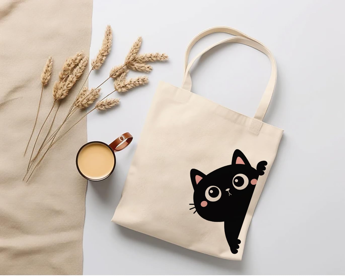 The Purple Tree Felix Cat Cotton Classic Tote Bag for Women - Eco-Friendly, Reusable Shopping Bag, College Bag, White (Pack of 1)