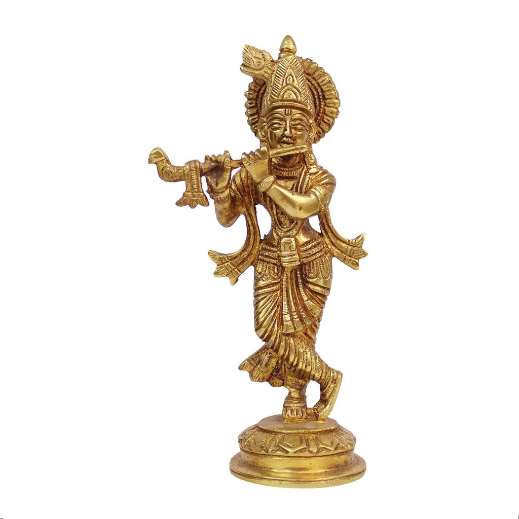 SVARUP Brass Krishna Bhagwan Idol Statue God Love Murti for Home Decor Living Room Pooja Temple Sculpture Gift Height 7.5 Inch