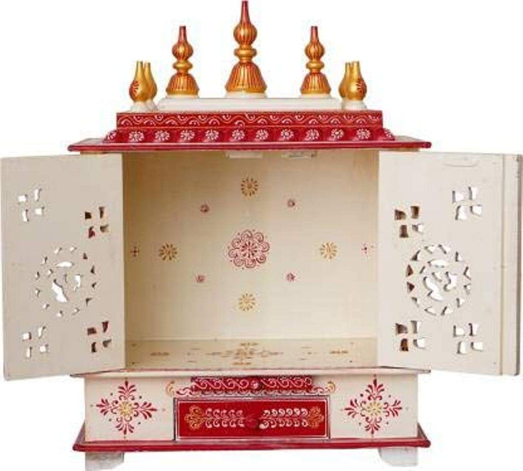 Kamdhenu Art and Craft Wooden Temple/Home Temple/Pooja Mandir/Pooja Mandap/Temple for Home (Om Door), 24 Inches, 12 Centimeters