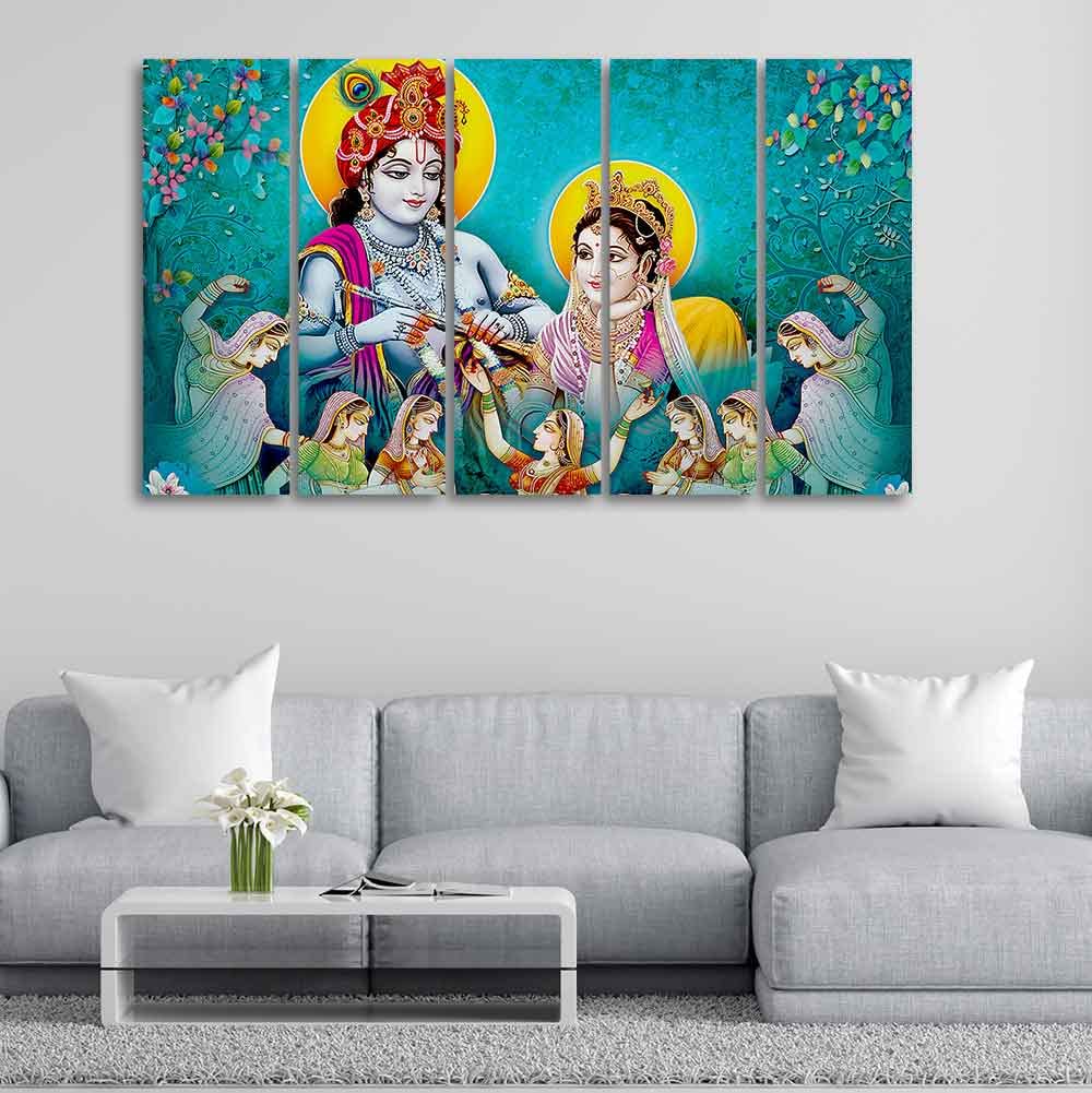 VIBECRAFTS Beautiful Shree Radha Krishna 5 Pieces Canvas Wall Painting For Home | Office | Living Room | Gift (PTVC5Pcs4_8534)