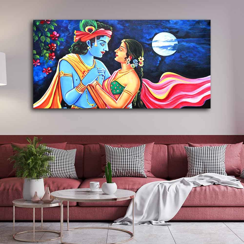 VIBECRAFTS Canvas Paintings for Living Room Drawing Room Love Of Radha Krishna Canvas Wall Painting Fitted With Wooden Frame For Home | Office | Living Room | Gift (PTVCH_2485)