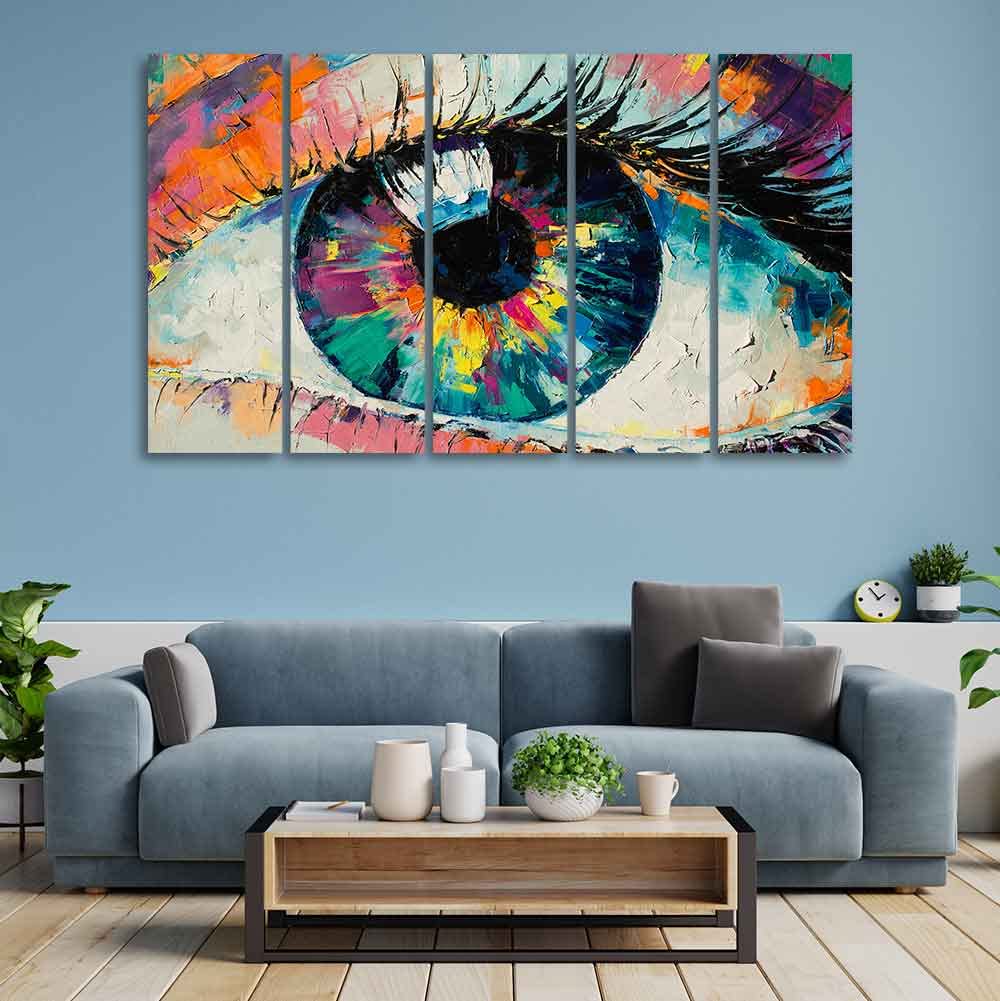 VIBECRAFTS Conceptual Abstract Picture of the Eye Five Pieces Wall Painting For Home|Office|Living Room|Gift (PTVC5Pcs4_8579N)