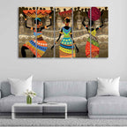 VIBECRAFTS Premium Canvas Wall Painting of African Warli Art Set of Five For Home|Office|Living Room|Gift (PTVC5Pcs4_8678N)