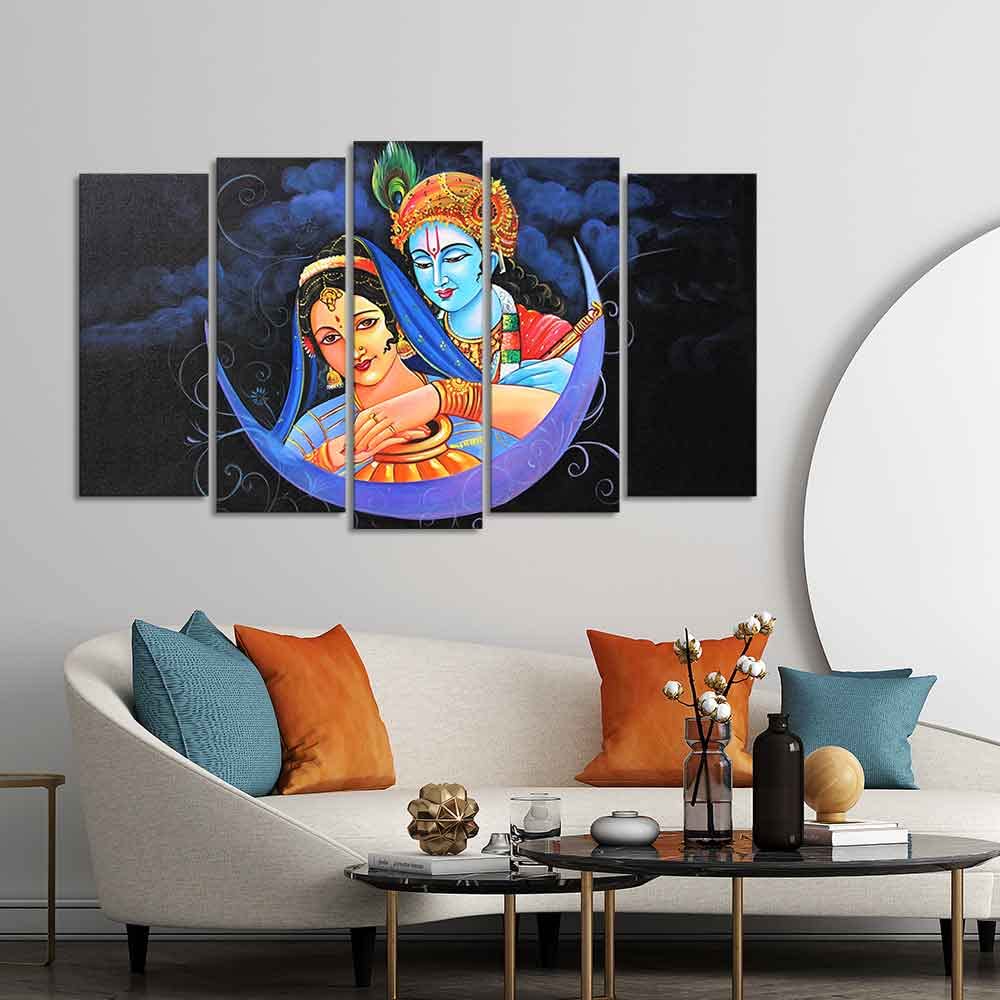 VIBECRAFTS Radha Krishna Canvas Wall Painting Set of Five For Home|Office|Living Room|Gift (PTVC5Pcs2_6567)