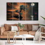 VIBECRAFTS Amazing Tree under The Moon Premium Wall Painting of Five Pieces For Home|Office|Living Room|Gift (PTVC5Pcs4_8715)