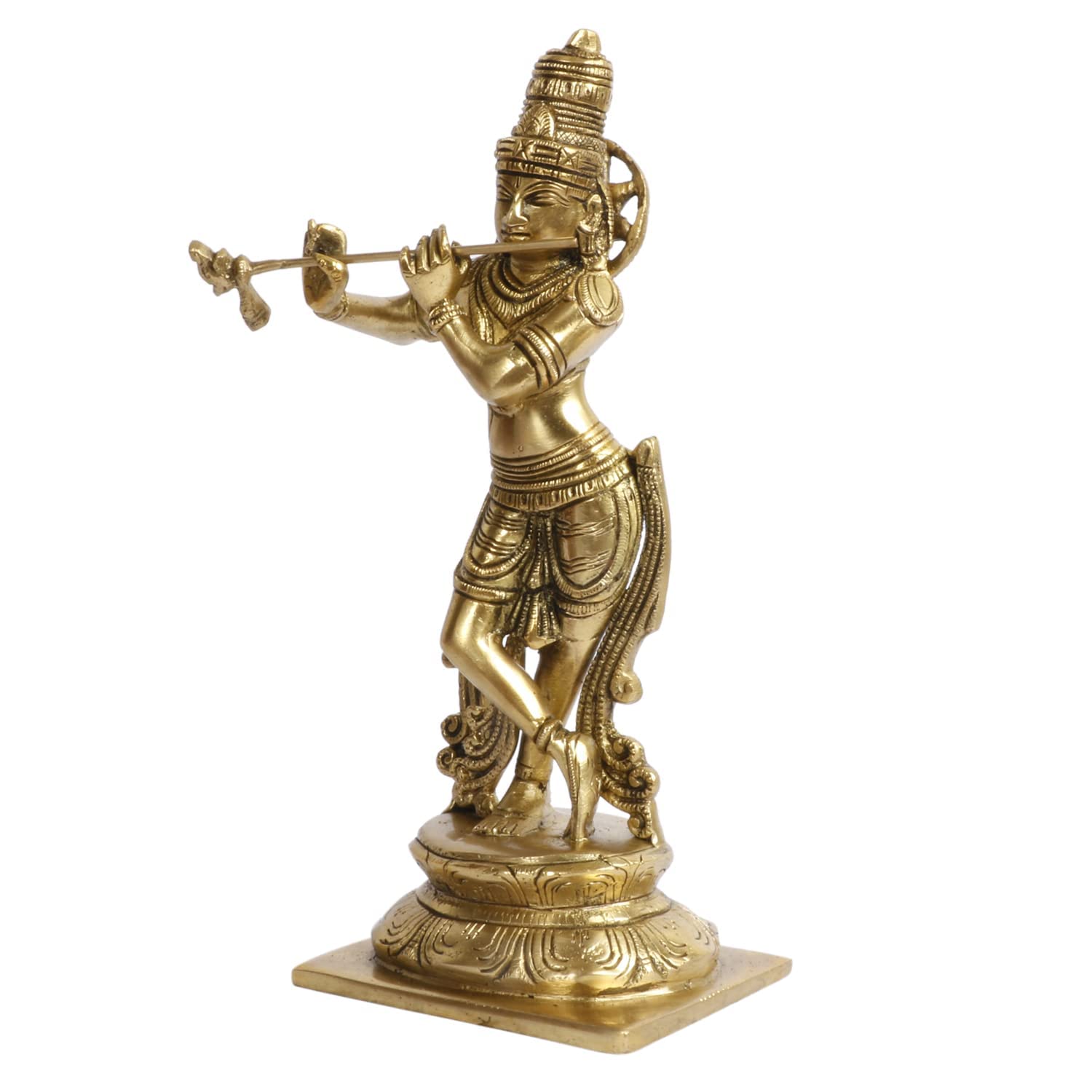 SVARUP Brass Krishna Bhagwan Murti in Gold Color Height 10 Inch