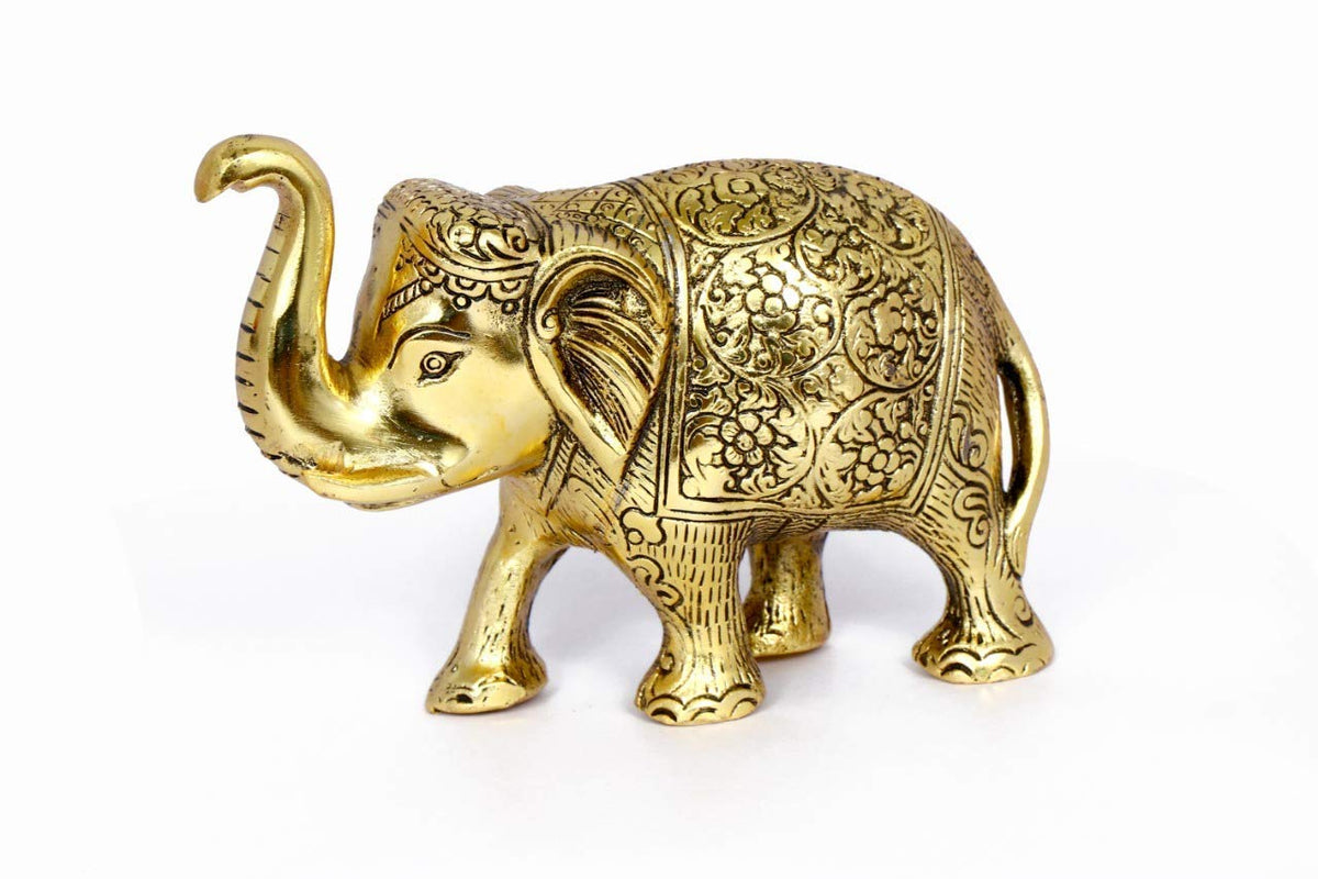 Prince Home Decor & Gifts Aluminum Metal Elephant Statue Showpiece (Gold, Standard)