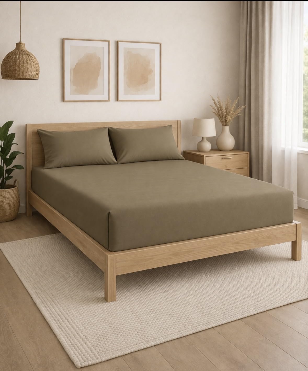 THE HOME STYLE Solid Cotton Feel Pillow Covers (18 x 28 inches, Set of 2 Pcs) | 300 TC | Super Soft & Smooth (Walnut)