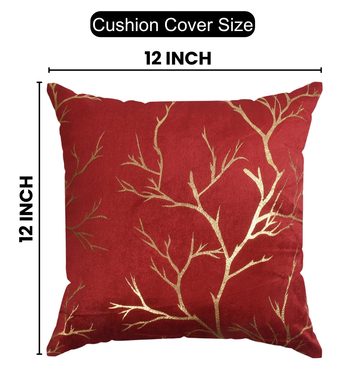 Stuffique Velvet Foil Cushion Covers Decorative Merry Christmas 12 inch x 12 inch Set of 2, Maroon