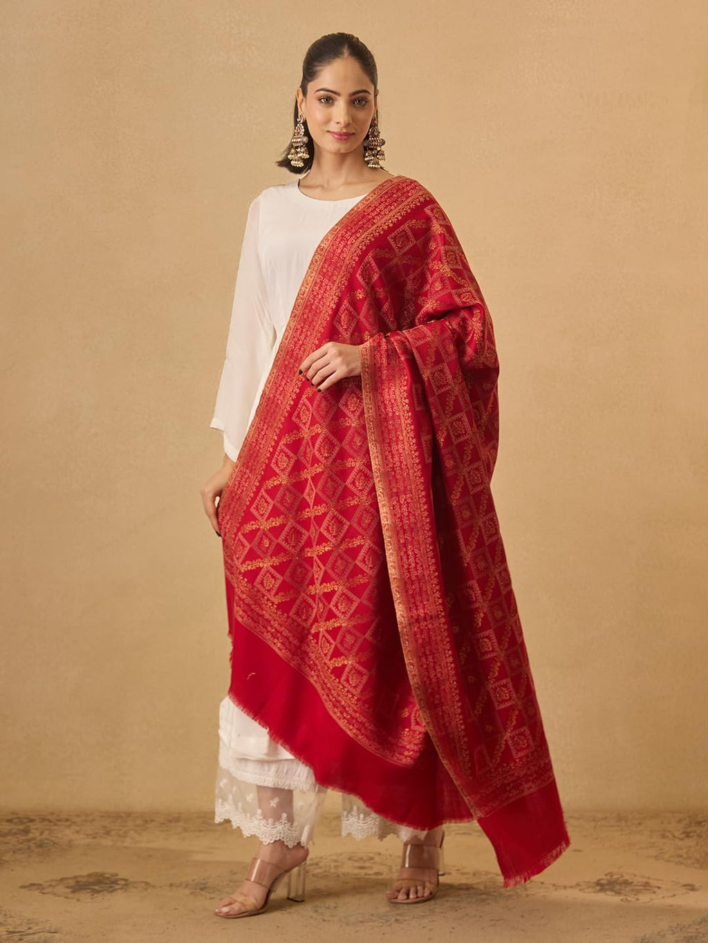 Pashmoda Women Mahtab Kashmiri Jamawar Woven Design Shawl (Size: 40x80in, 101x203cm) SECS56