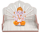 LNSTORE Wooden Wall Mounted Pooja Mandir for Home | Decorative Temple Shelf with Sun Ray Back Panel | Compact Prayer Stand for Idols & Pooja Accessories