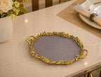 KridayKraft Hand Crafted Metal Rose Ovel Shape Tray for Home Centre Dining Table Serving Dry Fruits