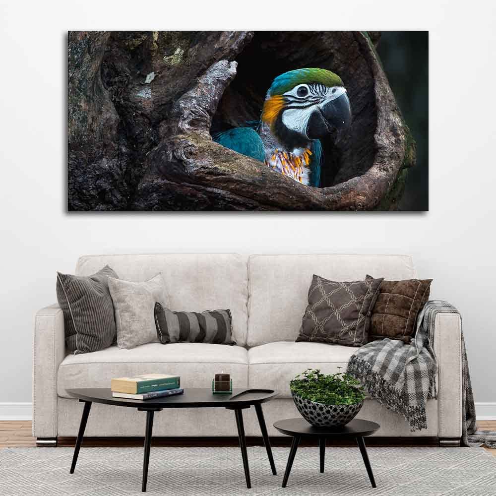 VIBECRAFTS Canvas Paintings for Living Room Drawing Room Mascaw Parrot In Tree Hole Canvas Wall Painting Fitted with Wooden Frame for Home | Office | Gift (PTVCH_2314)