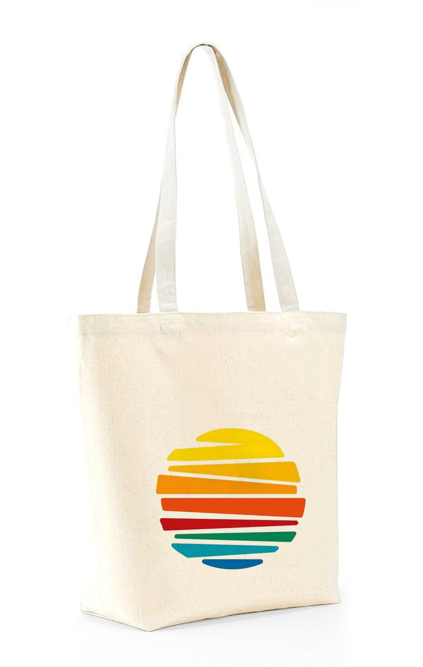 Heu Abstract Sunset Printed Canvas Tote Bag | Eco-Friendly Reusable Cotton Shoulder Bag | Colorful Minimal Design Shopping Tote for Women & Men