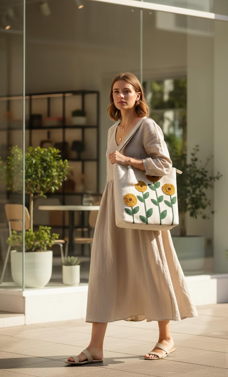 OLL OO LA LA BEAUTY Canvas Tote Bag for Women | Tote Bag | Pinterest Shoulder Bag | Cotton Shoulder Bag | Boho Tote Bags | Casual Daily Use Handbag for Office, College, Shopping & Travel - DGSN-03