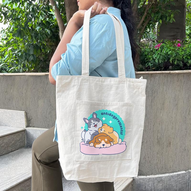 Zoomin Spacious Cotton Tote Bag with Zip Closure and Double Inner Pockets | Soft Fabric Shopping Bag with 60cm Long Handle | Multipurpose For Travel or Daily Essentials (Design - Do Your Own Thing)