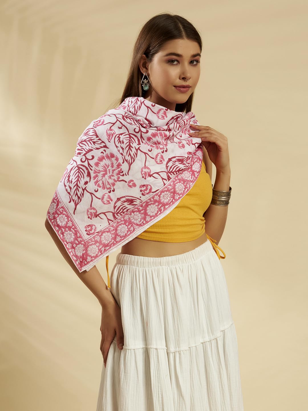 Ravaiyaa - Attitude is everything Sanganer Hand Block Printed Scarves Pure Cotton Scarf Square Hijab Dupatta 40 X 40 Inch (Pink Maroon Floral)