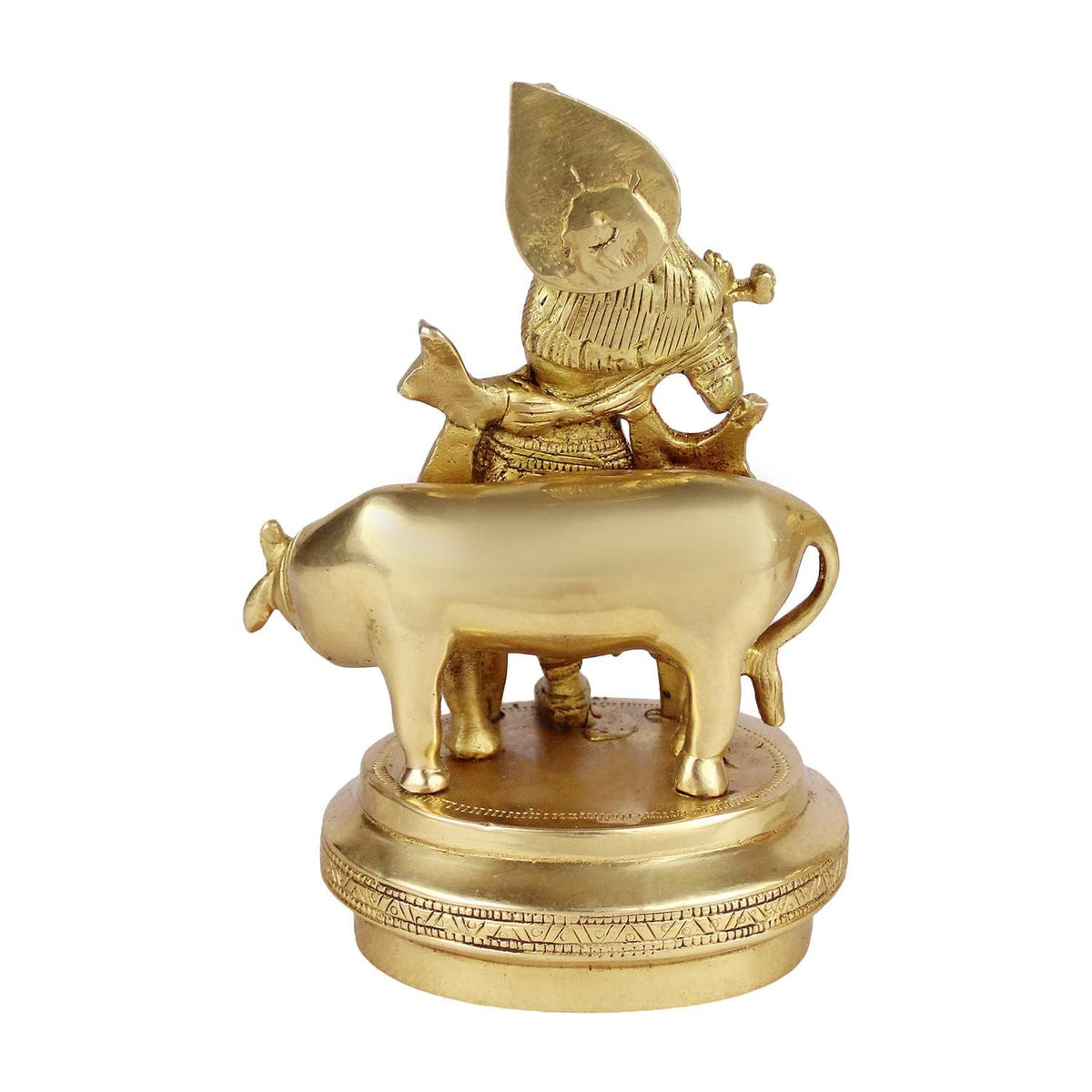 SVARUP Brass Krishna Idol with Cow Statue Decorative Showpiece for Home Puja Room Living Room Temple Decoration and Gift Items 7 Inch