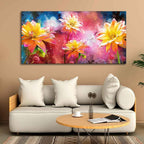 VIBECRAFTS Canvas Paintings for Living Room Modern Abstract Art of Flowers Canvas Wall Painting Fitted with Wooden Frame for Home | Office | Gifts (PTVCH_2547NNV)(48 x 24 Inches)