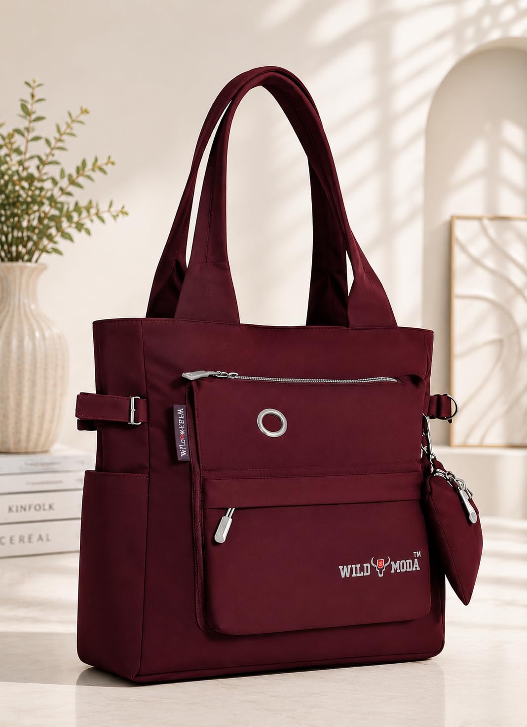 WILD MODA College and Office Tote Bag for Girls and Women (Maroon Grey)