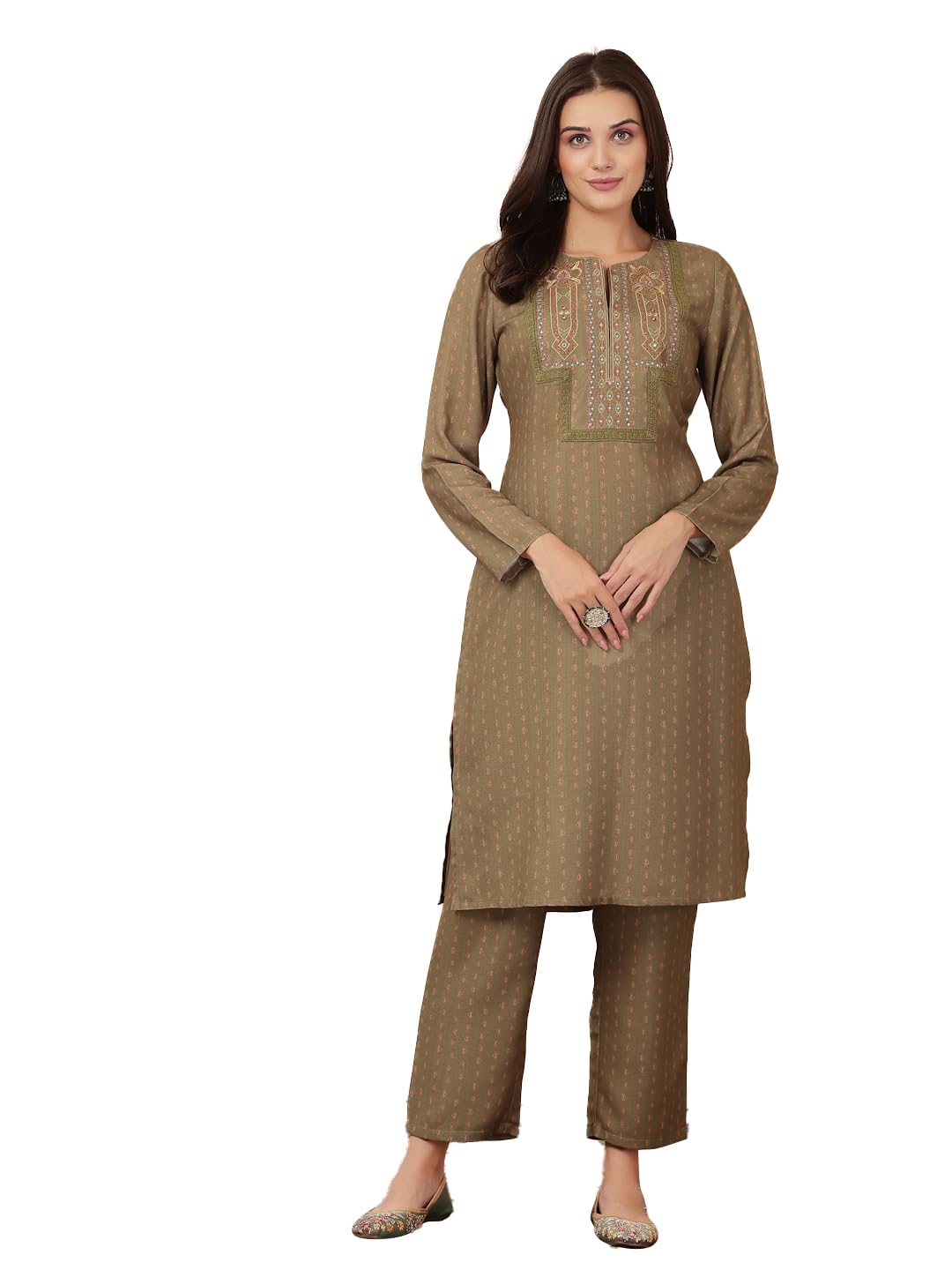 Printed Straight Pashmina Kurta Set with Dupatta for Women