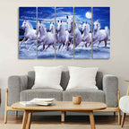 VIBECRAFTS Seven Running Horses in Water Canvas Wall Painting For Home|Office|Living Room|Gift (PTVC5Pcs4_8741)