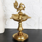Artvarko Brass Bird Traditional Peacock 5 Wick Diya Oil Lamp Table Decor Diyas for Pooja Religious Diwali Gifts with Stand for Home Puja Temple Showpiece 8 Inch