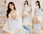 THE CUTE CRAZE New Cartoon Felt Tote Bag – Large Capacity Lightweight Shoulder Bag for Shopping, College & Daily Use (BLUE)