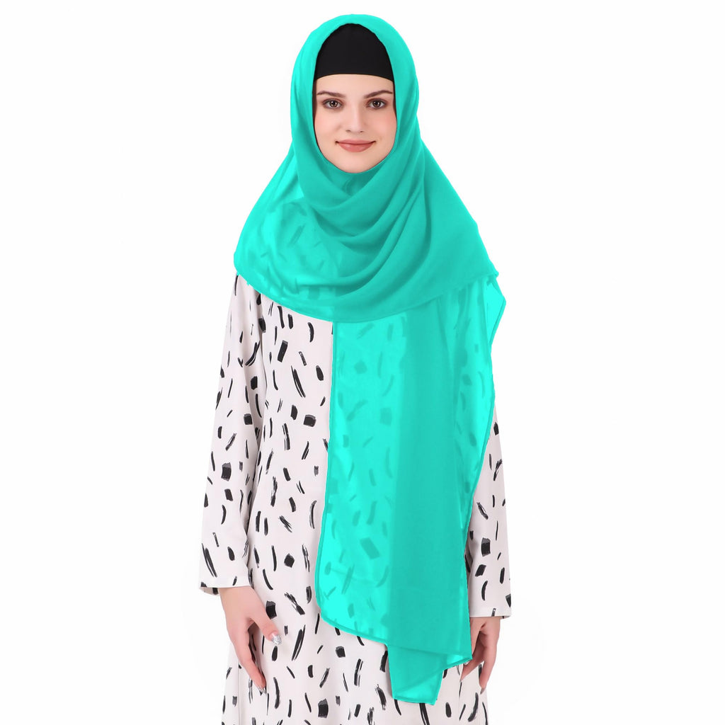 MyBatua Long Hijab in Breathable Soft Georgette large Head Wrap, Wholesale Price, 1pc Scarf HJ-020 (100x225 cm, Turquoise Green)