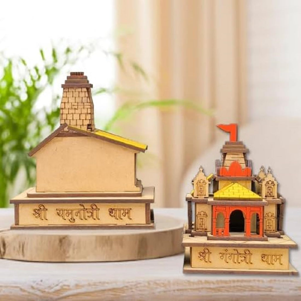 Char Dham Temple 3D Model, MDF Wood, Gangotri, Yamunotri, for Home, Office Decor Multicolour Pack of -02