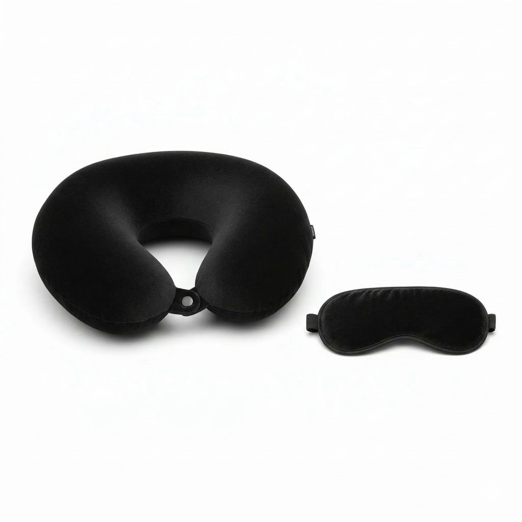 CloudBliss Memory Foam Travel Neck Pillow, Set of 2, Black & Black