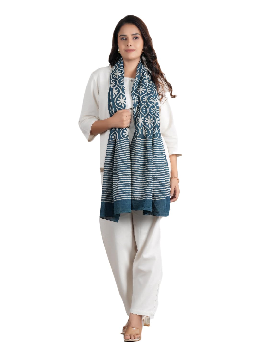 RAI SAHAB Women's Cotton Hand Block Printed Casual Stoles/Scarf(ST-72GRN10)