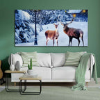 VIBECRAFTS Canvas Paintings for Living Room Drawing Room Pair of Red Deer in Snowy Forest Wall Painting for Home|Office|Gift(PTVCH_2352)