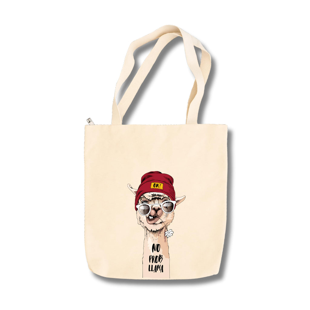 snapiq COTTON 350 GSM Canvas Tote Bag for Women and Girls Thick Fabric with Zipper (Beige, Lama)