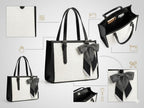 Pavilonn Women Handbag PU Leather Tote Purse Stylish Shoulder Office Bag Black Structured Croco Pattern Ladies Fashion Shopping Handbag Daily Use College Gift (BLACK AND WHITE)